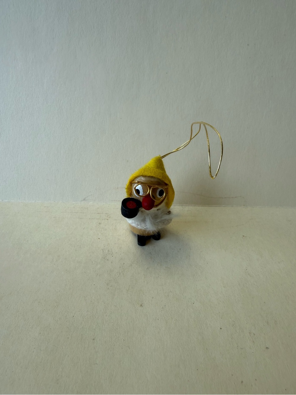 Vintage 60’s Handmade Kurt Adler Wooden Gnome Ornament Yellow Hat Pipe